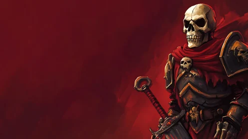 Red dusk crowns the skeletal warlord in emberlit armor