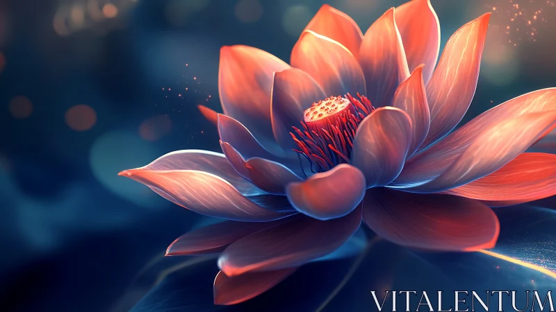 Macro study of luminous orange lotus on dark water.