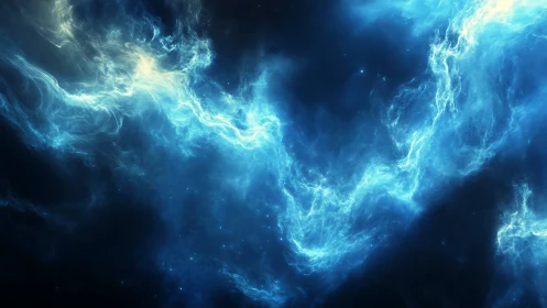 Cosmic blue nebula streams swirl through deep void