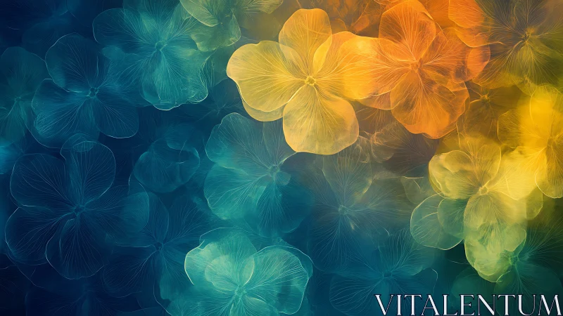 Translucent Floral Gradient Composition with Spectral Color Shift