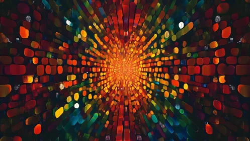 Abstract geometric explosion with vibrant colors and digital art style.