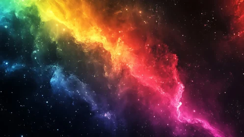 Cosmic rainbow nebula flows gently across the night sky