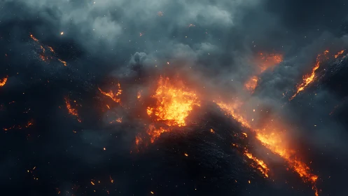 Volcanic Fury: Mountains Ablaze with Molten Inferno.