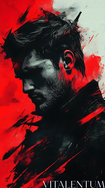 Brooding male silhouette dissolves into red and black paint.