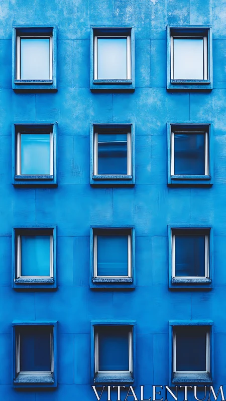 Calm blue facade with neatly repeating modern windows.