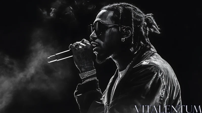 Smoke-wreathed rapper carves silver syllables into the dark