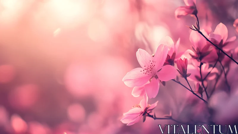 Pink Flowering Blooms on Branches with Soft Focus Bokeh
