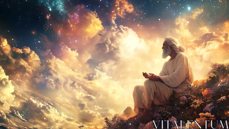 Stargazing sage cradles dawnlight in a garden of clouds