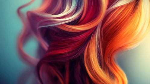Vibrant multicolored hair strands flow in soft swirling motion