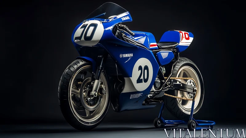 Side-lit Yamaha race motorcycle highlights aero fairing and suspension