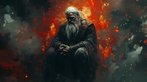 Elder warlock in pyroclastic throne of embers and ash.