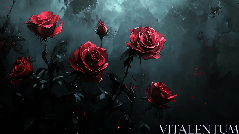 Crimson Blooms Ignite Darkness with Ethereal Radiance