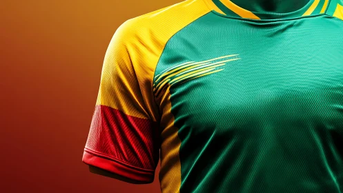 Green yellow red football jersey close-up with textured mesh