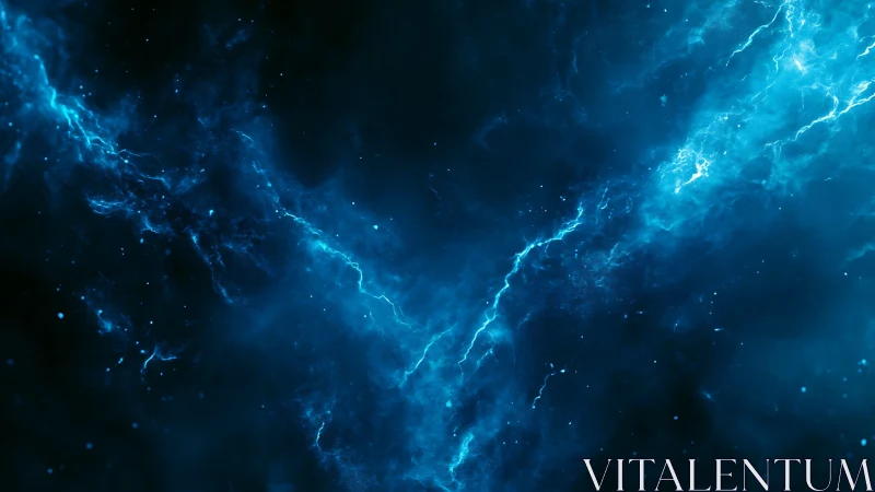 Electric blue cosmic clouds drift through a quiet starry void