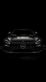 Monochrome frontal study of luxury sports car under low key