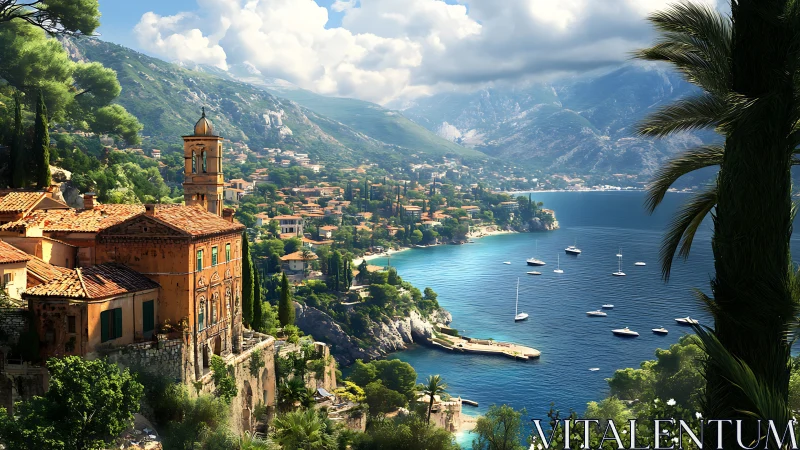 Coastal hillside town with harbor and terracotta buildings.