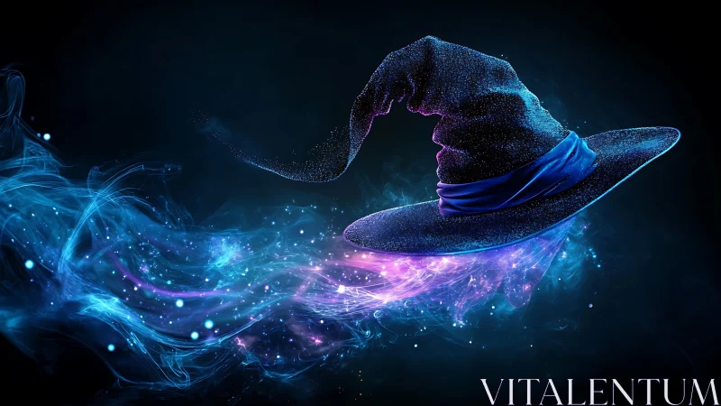 Enchanted wizard hat channels swirling blue cosmic magic
