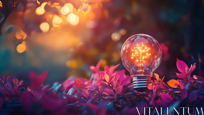 Garden dusk quietly crowns a glowing glass idea bulb