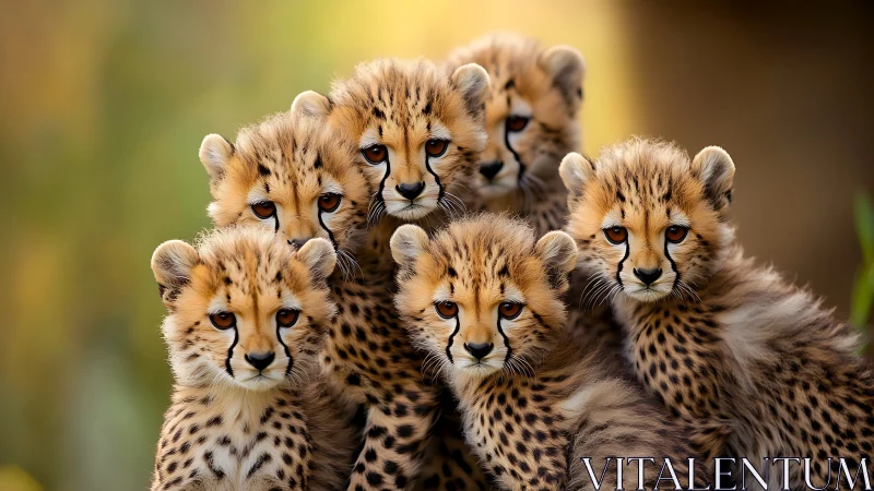 Spotted Guardians: Five Young Cheetahs Converge in Golden Wonder.