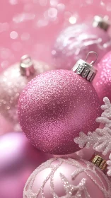 Macro optical study of glittered magenta baubles in bokeh field.