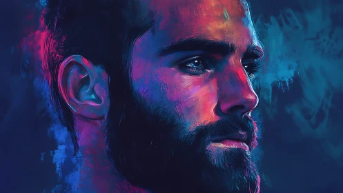 Neon-lit male portrait captures quiet strength and reflection