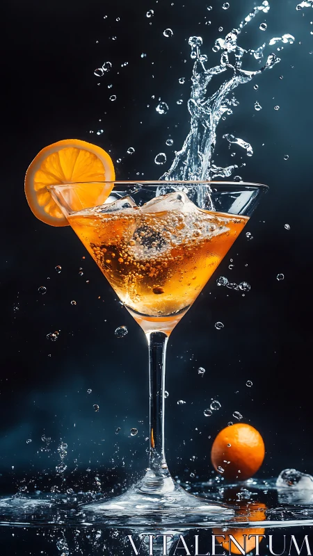 Citrus Splash Symphony: Golden Cocktail Meets Dynamic Water Dance