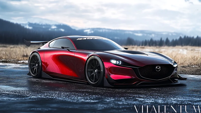 Low-slung red Mazda concept coupe emphasizes aerodynamic tension