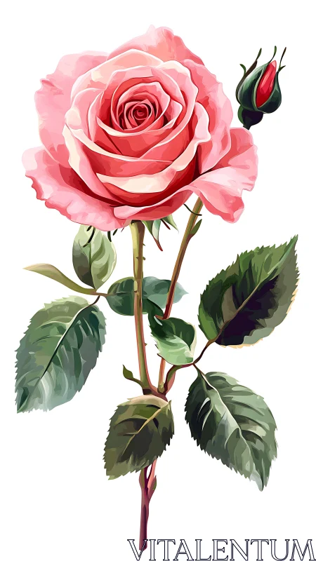 Soft pink rose illustration displays romantic botanical detail.