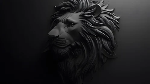 Elegant Black Lion Head Illustration in Modern 3D Paper-Cut Style.