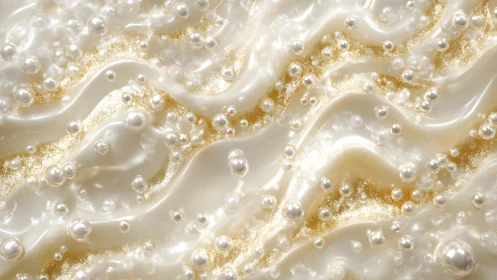 Luxurious Pearlescent Waves with Golden Glitter Abstract Background.