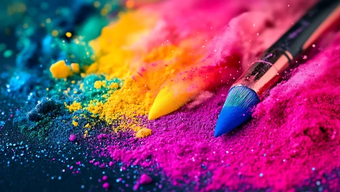 Colorful pigment dust and brush invite bright creative play