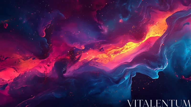 Nebular fluid dynamics render with luminous magenta cyan vortex band