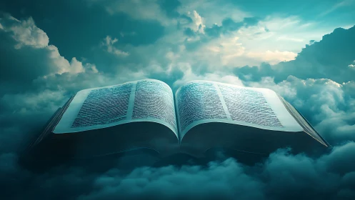 Skyborne scripture drifts through clouds of luminous silence.