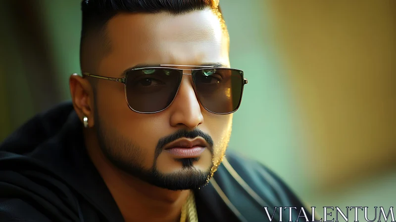 Male subject wearing sunglasses in close cropped portrait