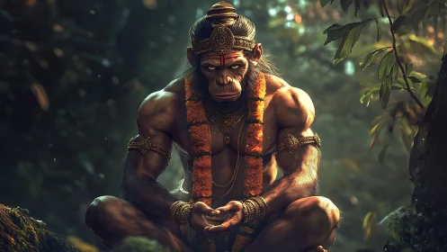 Forest warrior-monk bends sunlight around quiet devotion