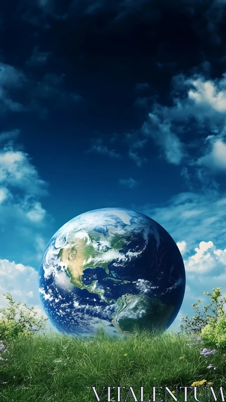 Earth resting gently in a bright wildflower meadow.