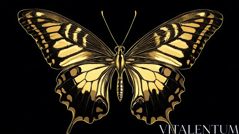 Golden butterfly illustration spans wings over black void