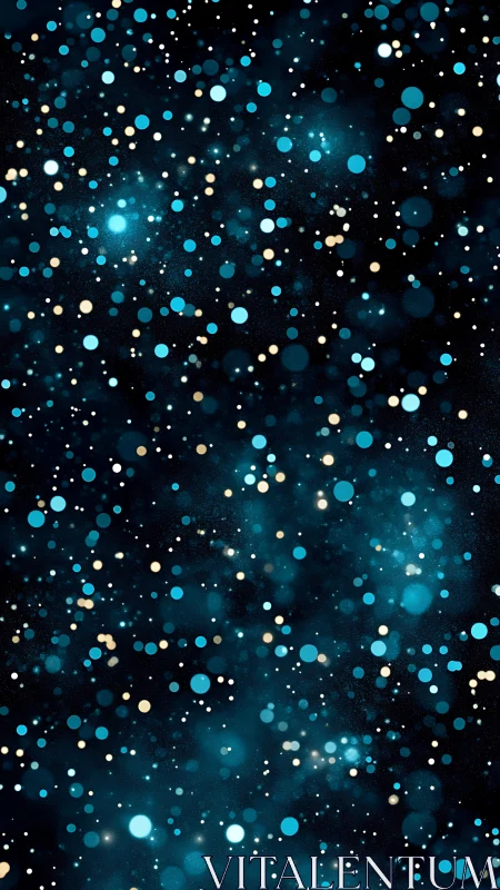 Blue and gold bokeh particle field on dark background.