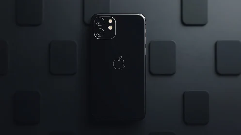 Black iPhone 12 Pro with Dual Camera System on Textured Surface.