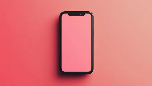 Black smartphone on coral pink gradient background.