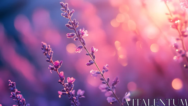 Purple flower blooms with bokeh background elements.