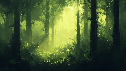 Enchanted Forest Bathed in Ethereal Golden Light.