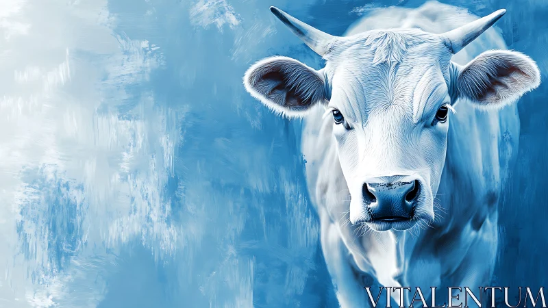 Monochrome bovine portrait in cool tonal digital painting.