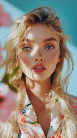 Sunlit blossom muse with ocean eyes in floral whispers.