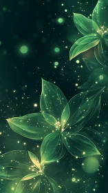 Luminous emerald floral vectors with ethereal particle glow.
