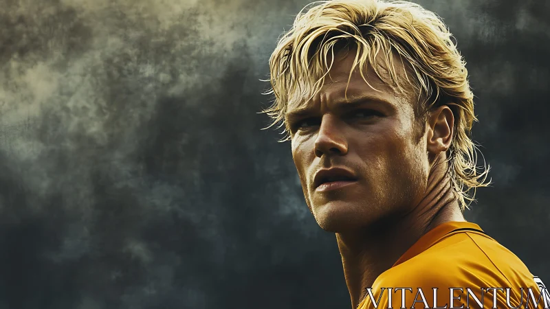 Photorealistic athletic portrait with dramatic tonal contrast.