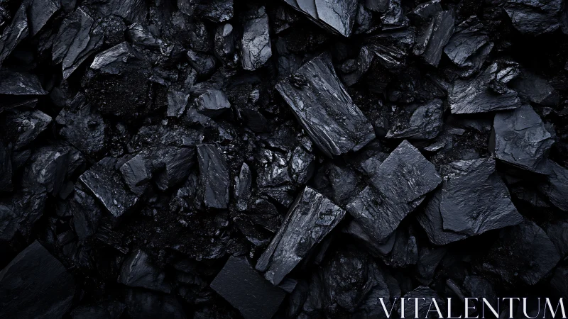 Photorealistic macro study of coal fragments in dense array.