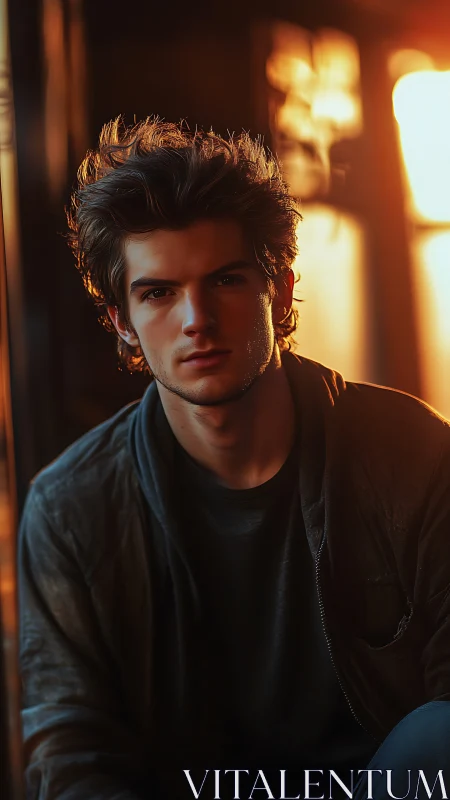 Sunlit loner framed in molten golden hour glow.