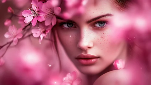 Blossom-kissed gaze in a dream-bright cherry bloom haze.