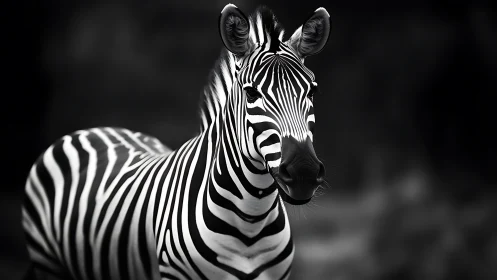Zebra portrait shows bold stripes in high contrast light
